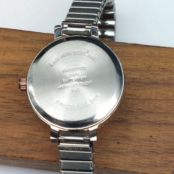 Ladies Silver Analog Watch With Stretch Band & Rose Gold Accents Stainless Steel - Picture 4 of 8